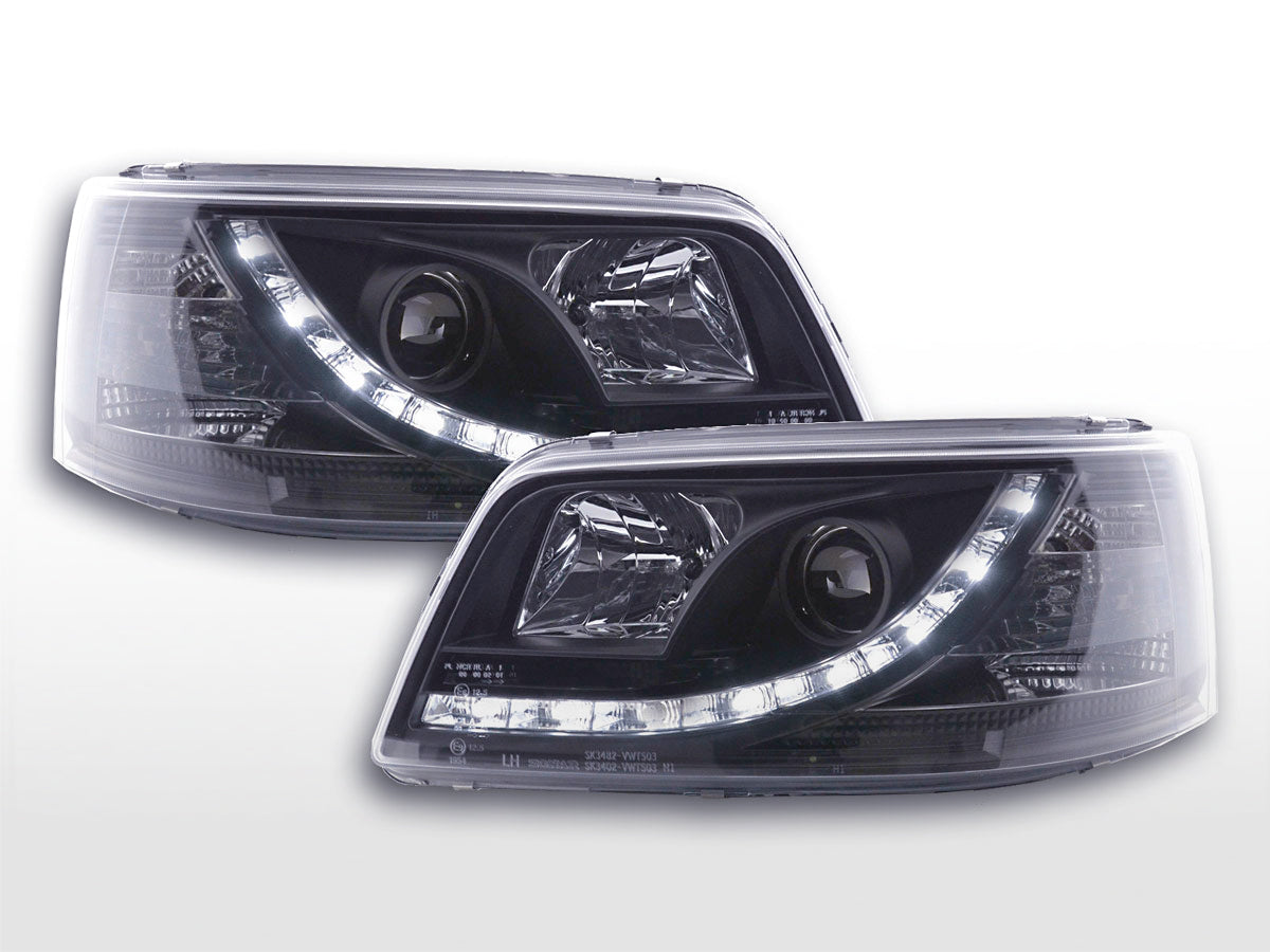 Scheinwerfer Set Daylight LED Tagfahrlicht VW Bus T5 03-09 schwarz Scheinwerfer Set Daylight LED Tagfahrlicht VW Bus T5 03-09 schwarz
